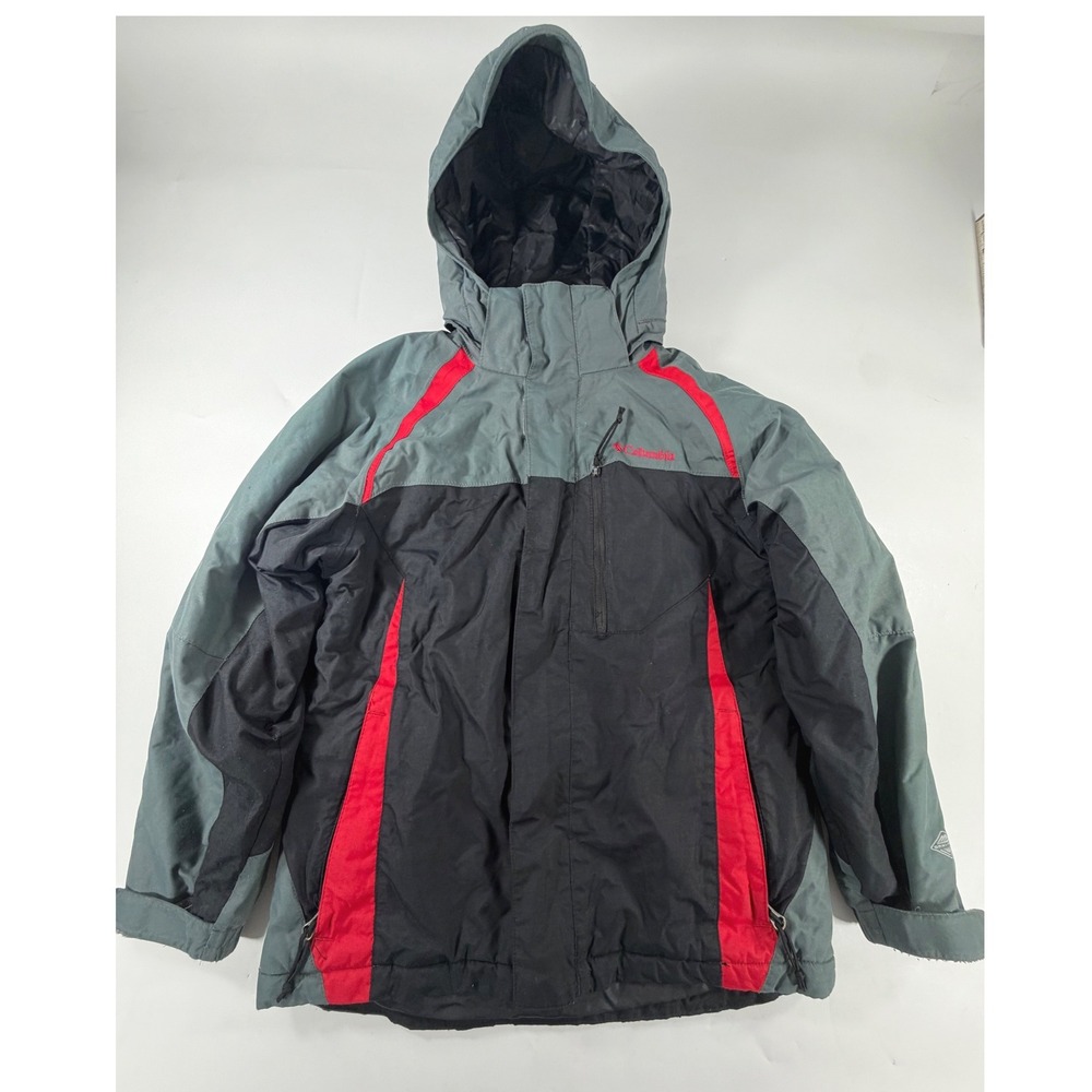 Columbia Kids Gray Black Omni-Tech Waterproof Hooded Jacket Size 10/12 SB4214
